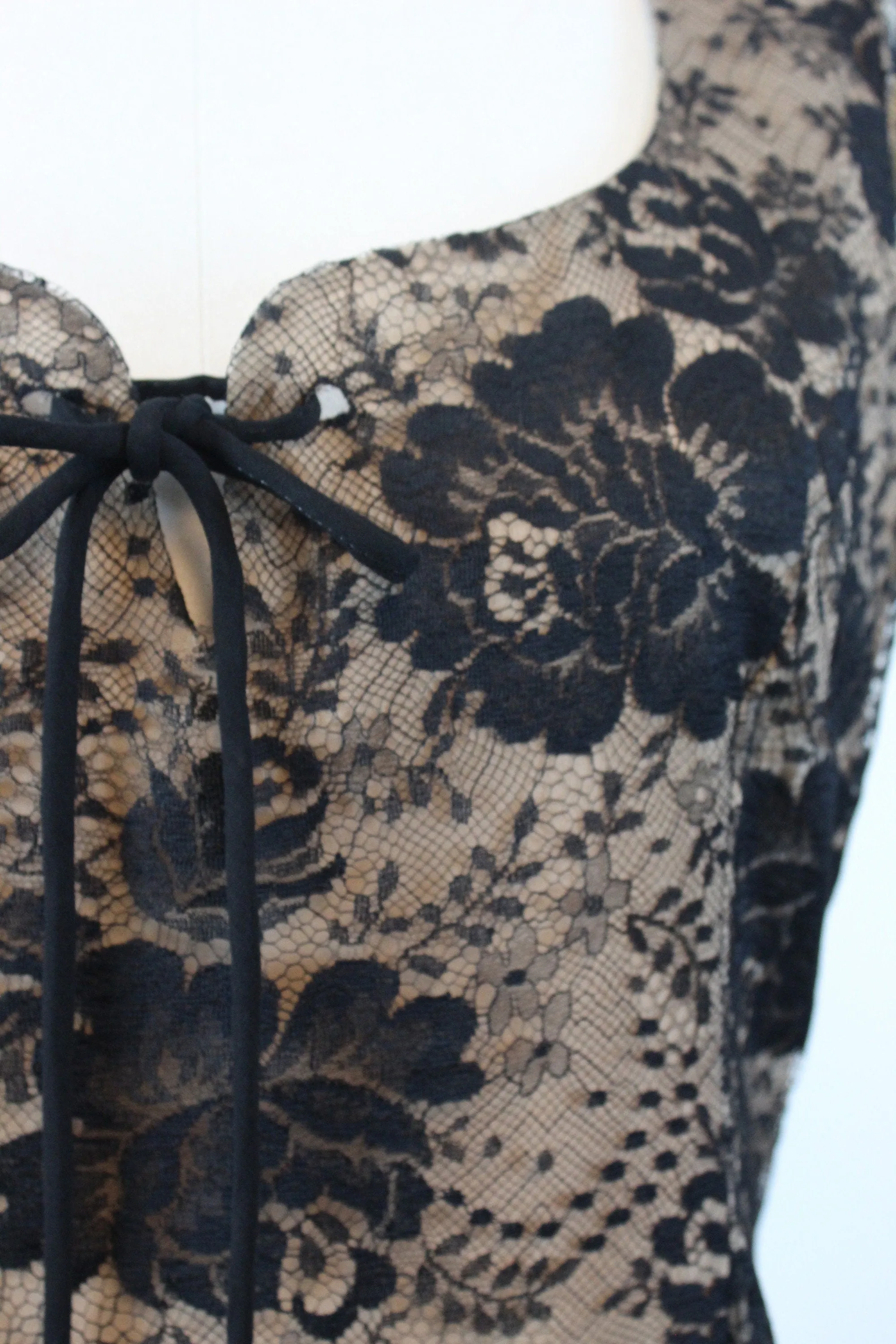 1970s BILL BLASS black lace nude silk corset dress medium | new winter