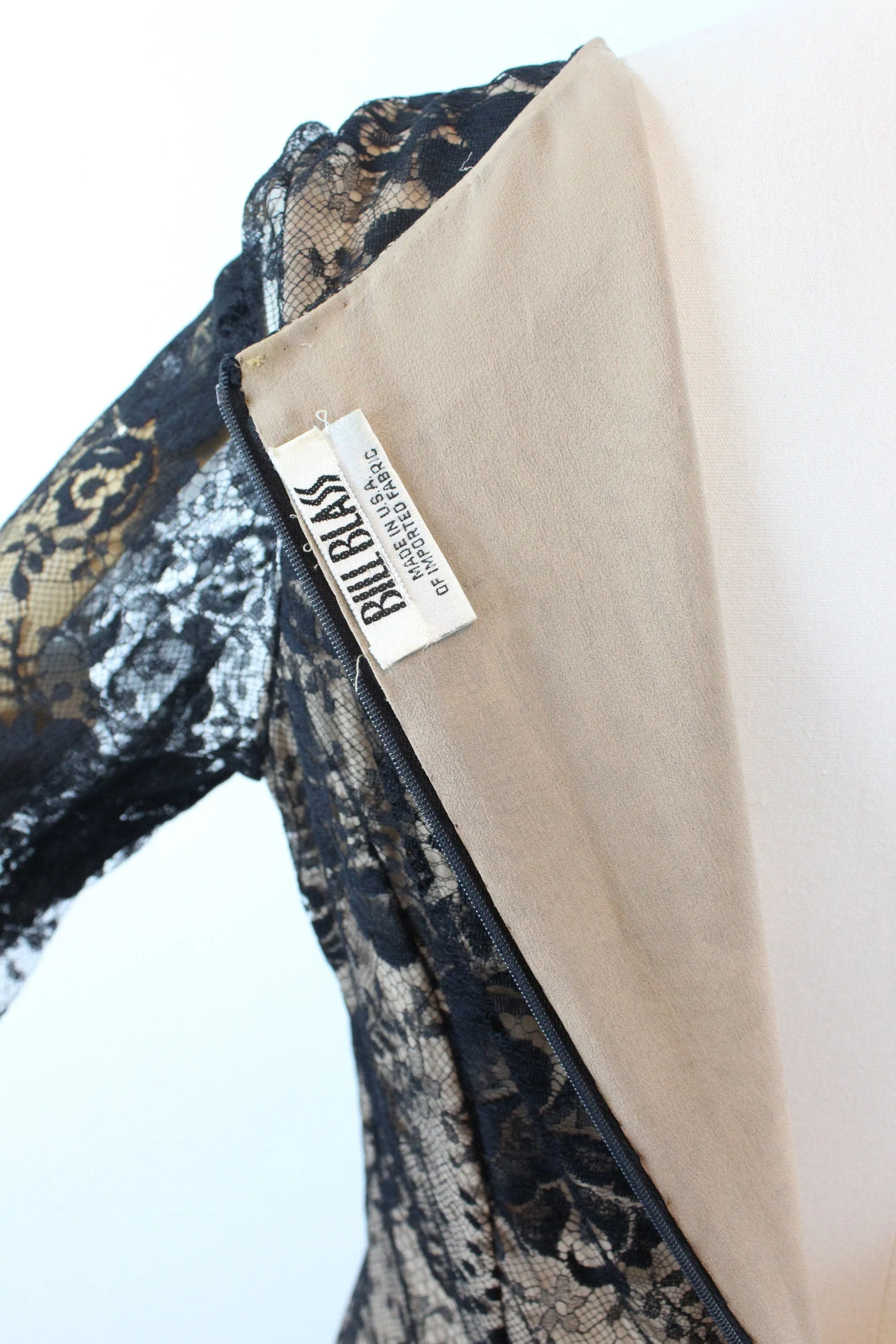 1970s BILL BLASS black lace nude silk corset dress medium | new winter