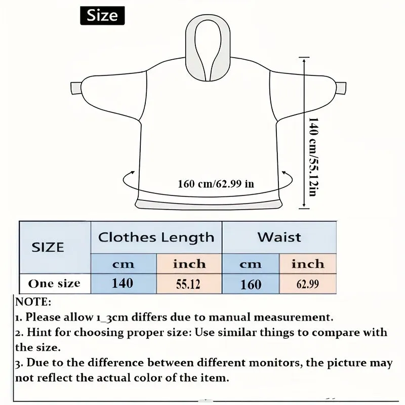 1pc Extra Large Wearable Fleece Blanket Hoodie - Super Warm, Cozy, and Soft with Sleeves, Pockets, and Machine Washable - Contemporary Design for Women and Men