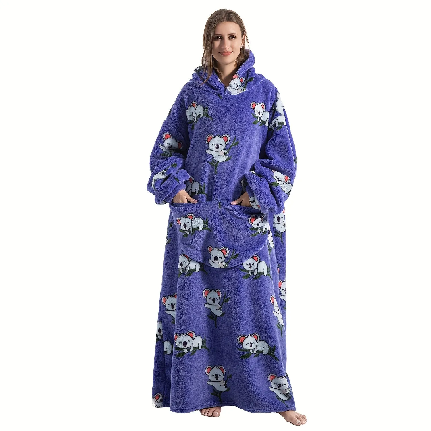 1pc Extra Large Wearable Fleece Blanket Hoodie - Super Warm, Cozy, and Soft with Sleeves, Pockets, and Machine Washable - Contemporary Design for Women and Men