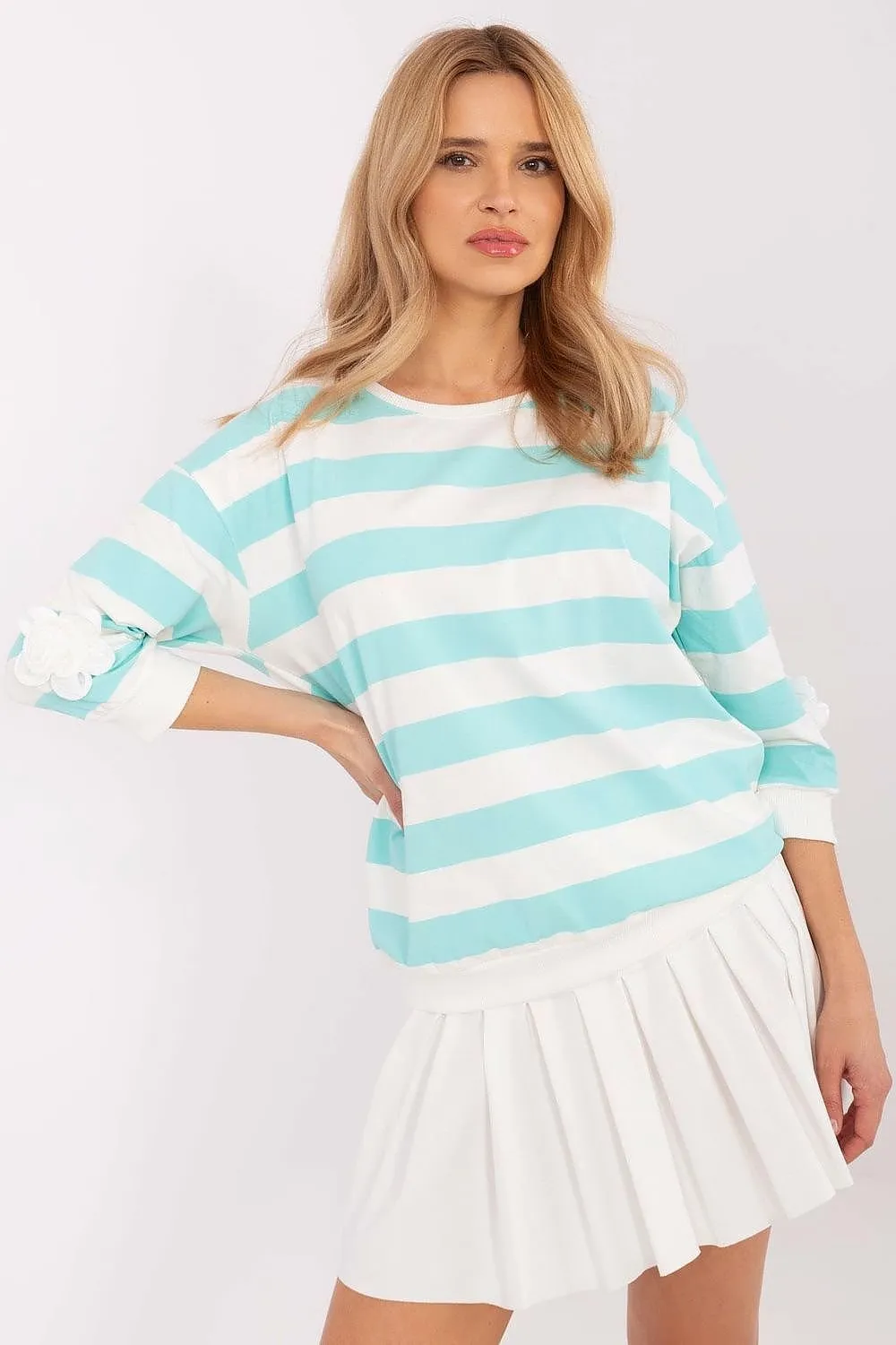 3/4 sleeves casual blue blouse