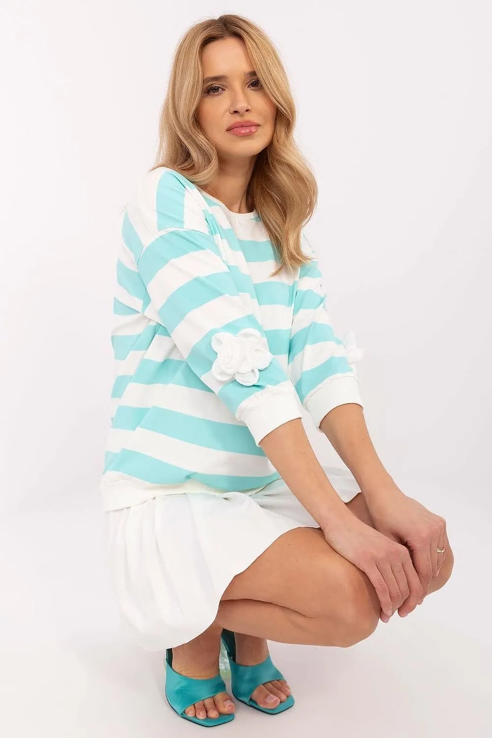 3/4 sleeves casual blue blouse