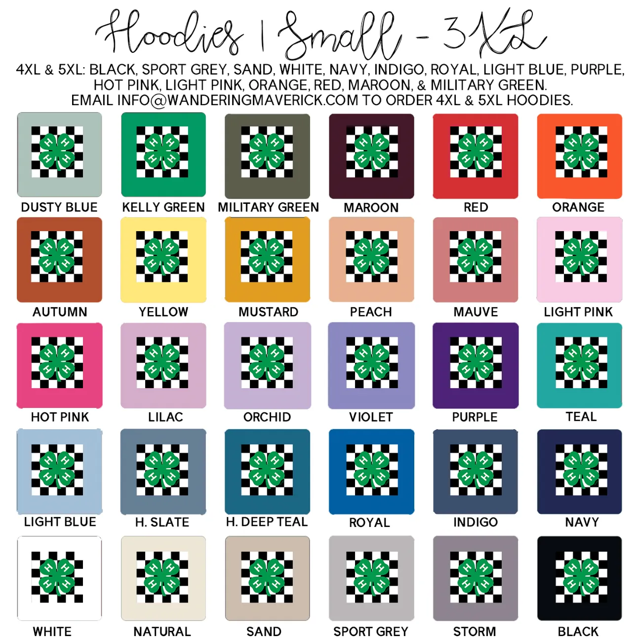 4-H Checker Clover Hoodie (S-3XL) Unisex - Multiple Colors!