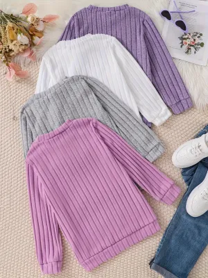 4pcs/set Cozy Ribbed Knit Long Sleeve Tops for Girls - Soft, Versatile, and Warm for Fall & Winter - Comfortable Girls Clothing for Casual Daily Wear