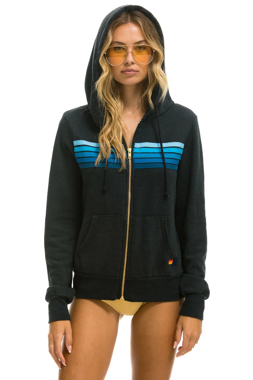 5 STRIPE HOODIE - CHARCOAL // BLUE