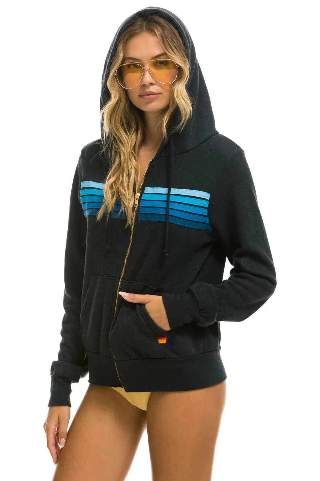 5 STRIPE HOODIE - CHARCOAL // BLUE