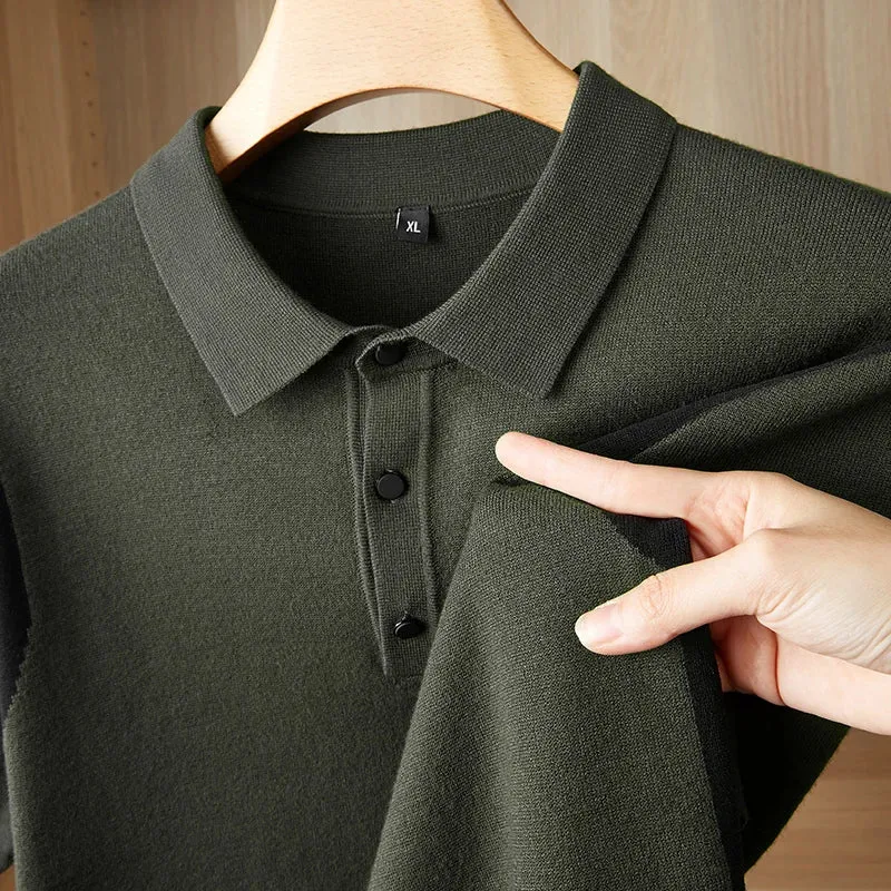8XL 7XL 6XL 2024 New Autumn Top Grade Harajuku Wool Sweater Men Short Sleeve Lapel Mens Pullover Sweaters Soft Warm Pull Homme