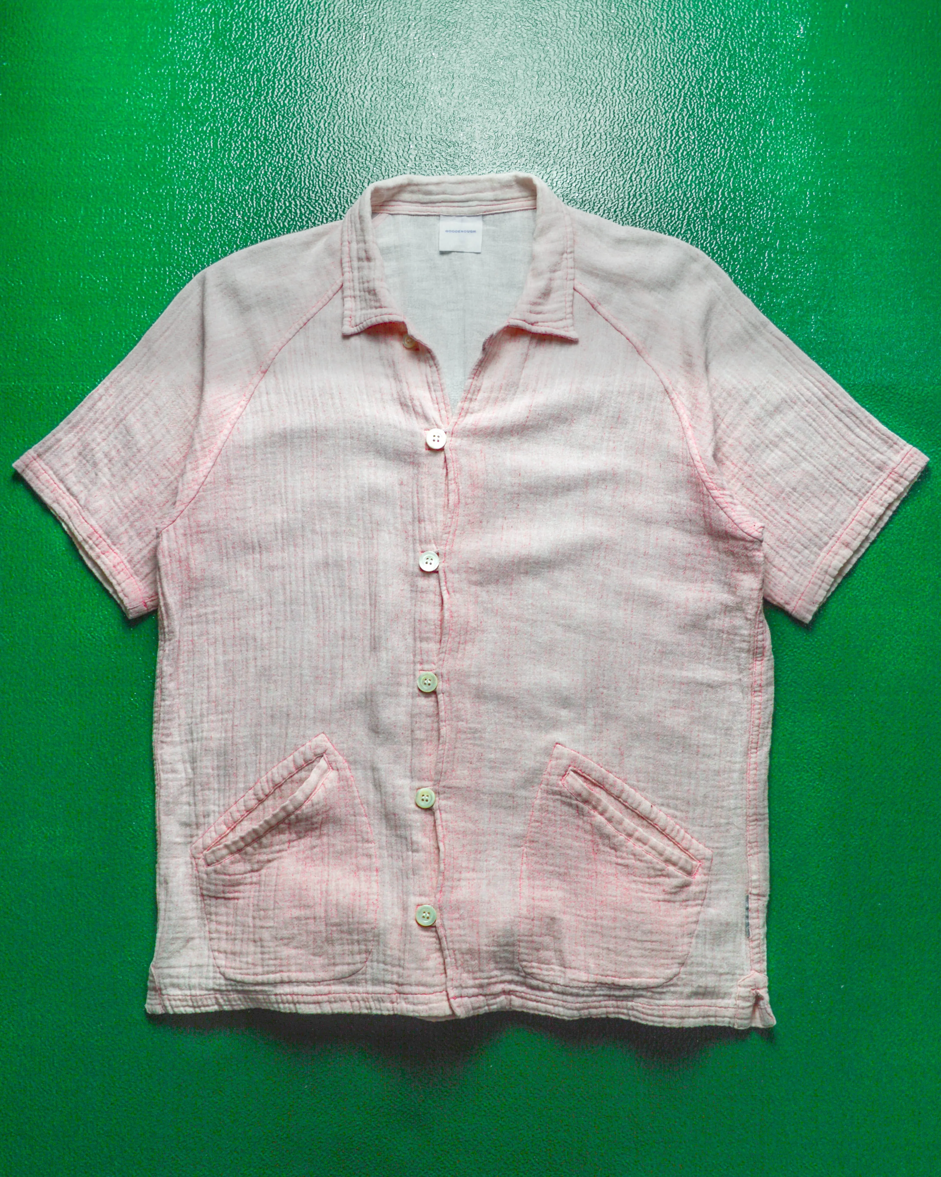 90s Baby Pink Textured Linen Shirt (~L~)