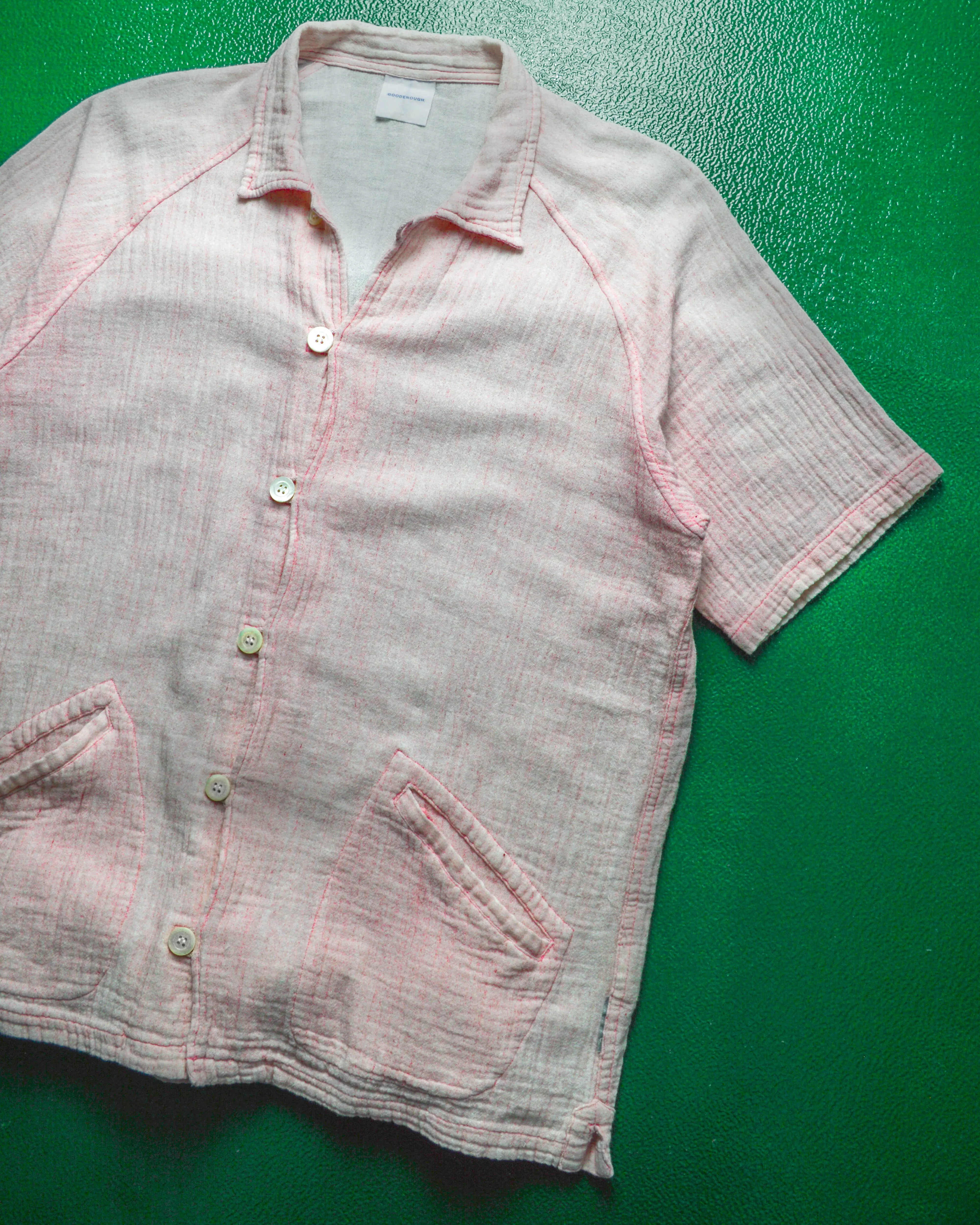 90s Baby Pink Textured Linen Shirt (~L~)