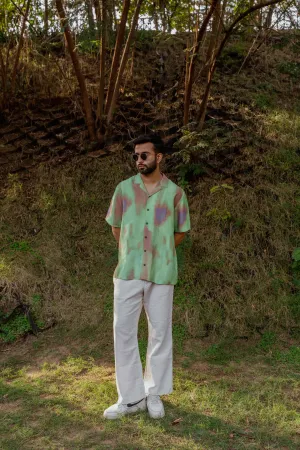 Abstract Ombre Olive Green Oversize Shirt