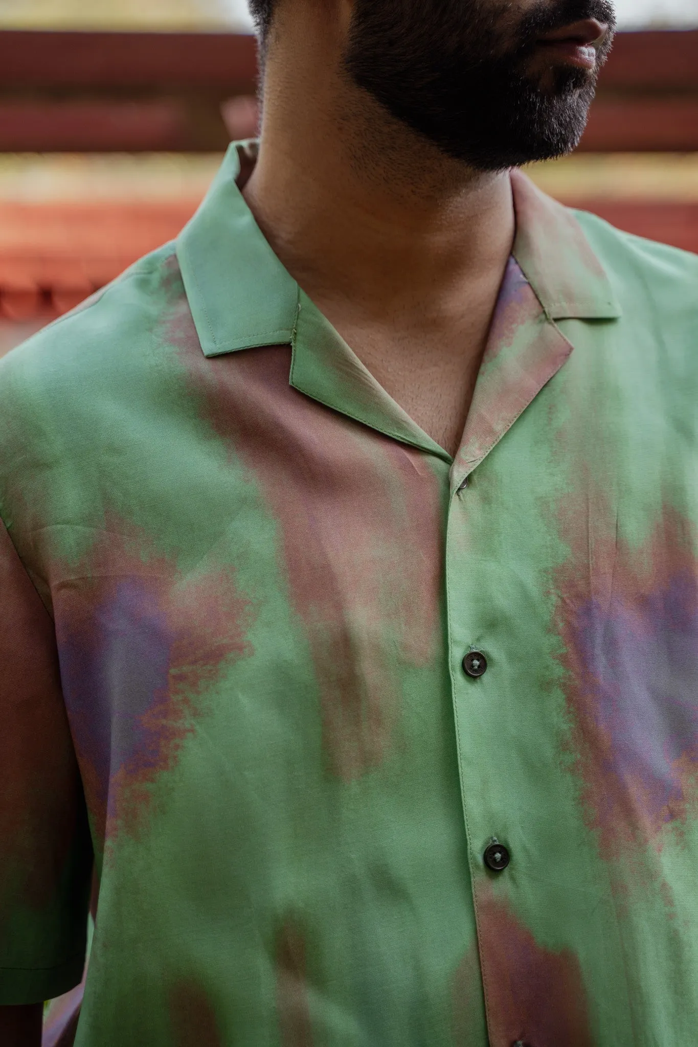 Abstract Ombre Olive Green Oversize Shirt