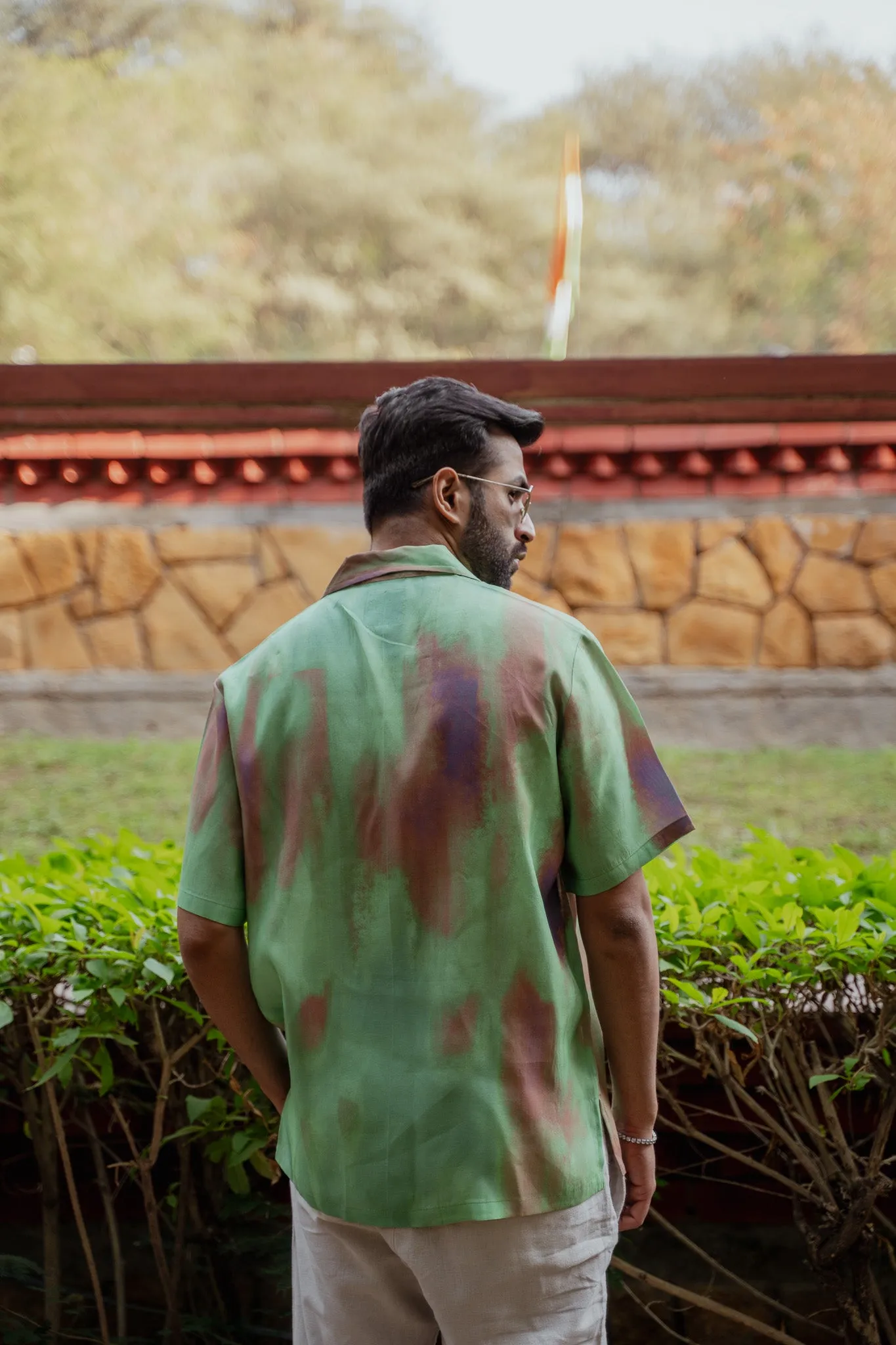 Abstract Ombre Olive Green Oversize Shirt