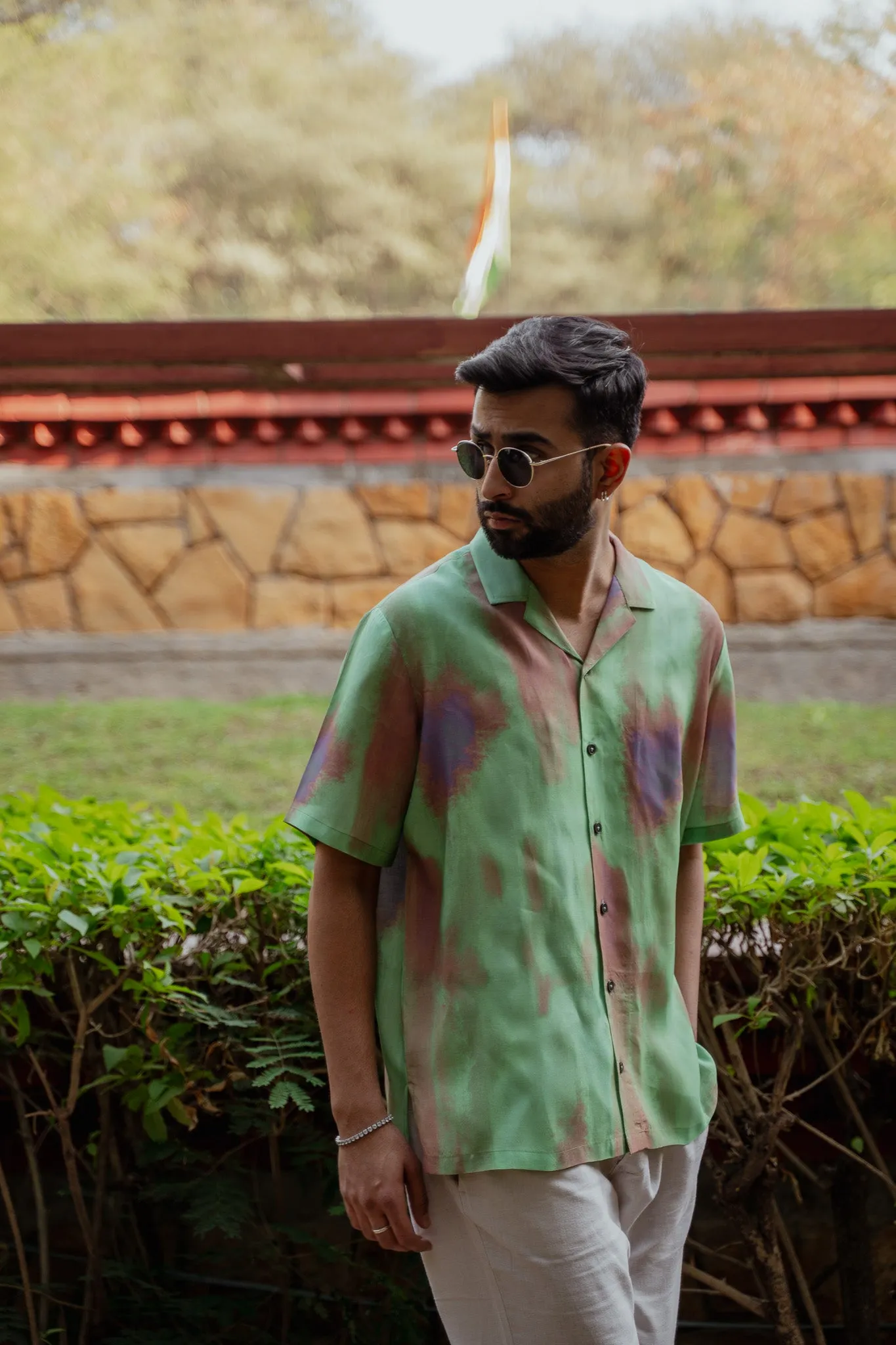 Abstract Ombre Olive Green Oversize Shirt