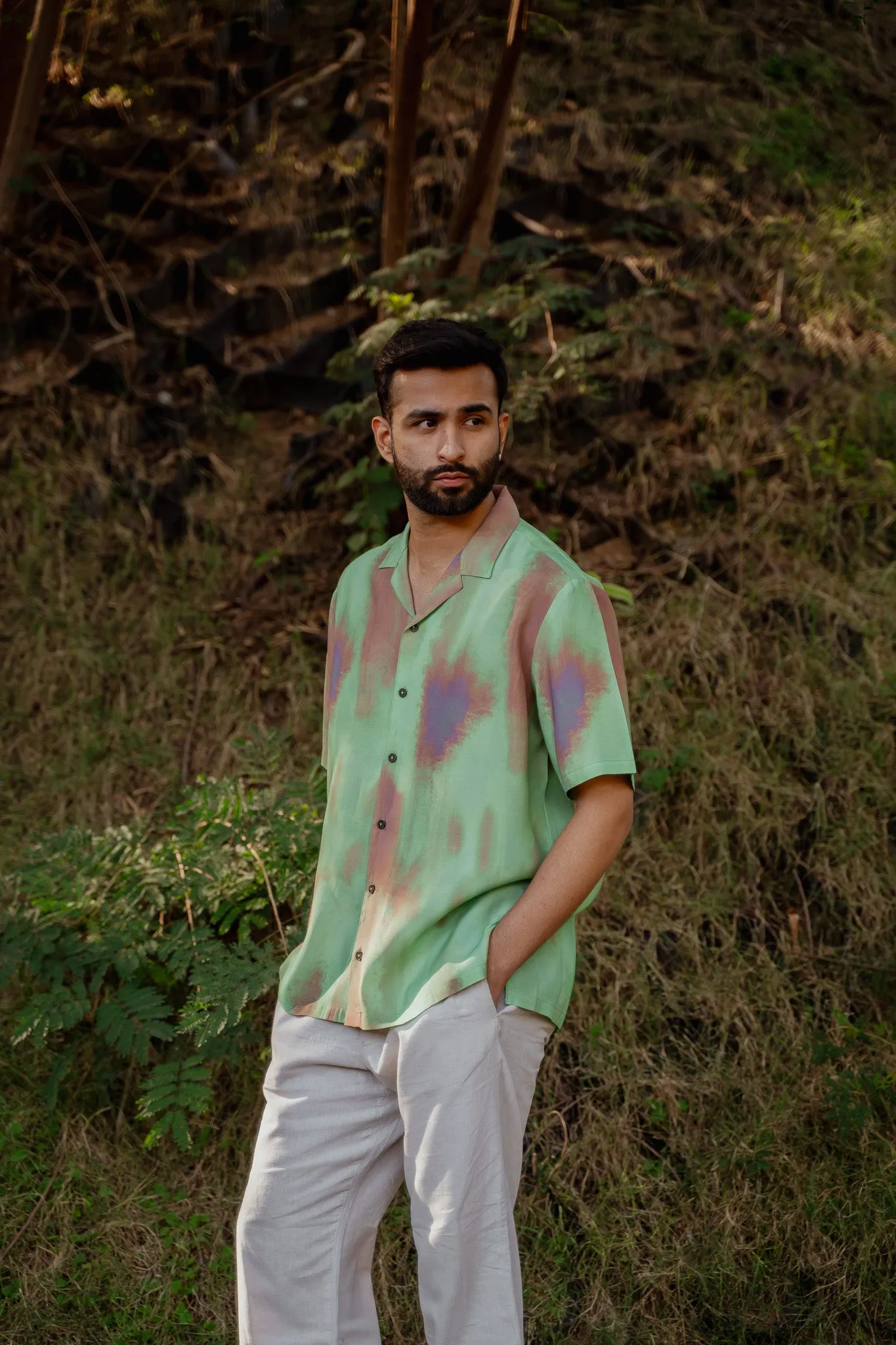 Abstract Ombre Olive Green Oversize Shirt