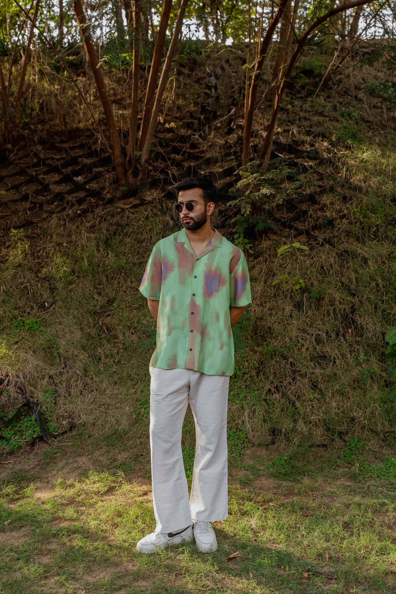 Abstract Ombre Olive Green Oversize Shirt