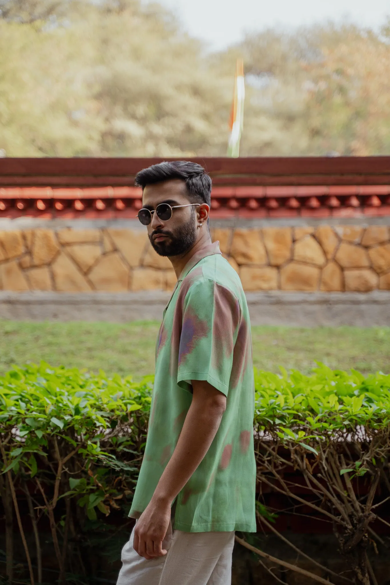 Abstract Ombre Olive Green Oversize Shirt
