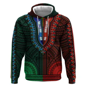 African Dashiki and Polynesian Pattern Hoodie Half Green-Red LT9