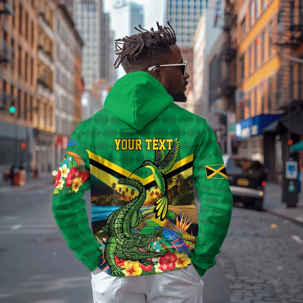 African Jamaica Personalized Hoodie Hummingbird and Crocodiles Tropical LT9