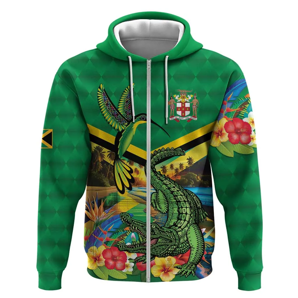 African Jamaica Personalized Hoodie Hummingbird and Crocodiles Tropical LT9