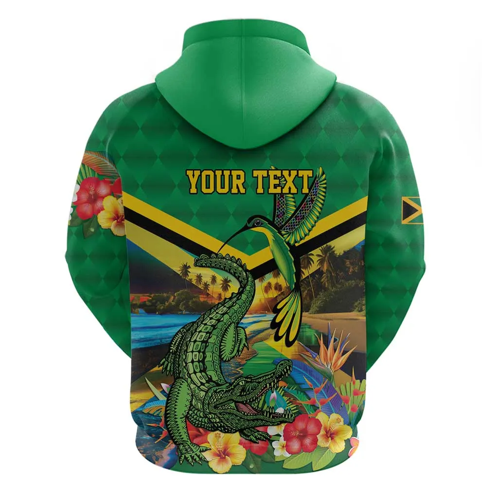African Jamaica Personalized Hoodie Hummingbird and Crocodiles Tropical LT9