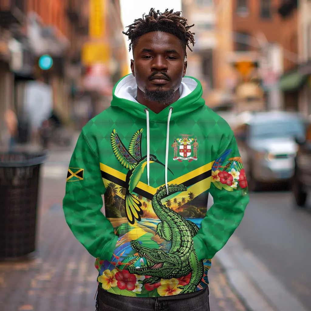 African Jamaica Personalized Hoodie Hummingbird and Crocodiles Tropical LT9