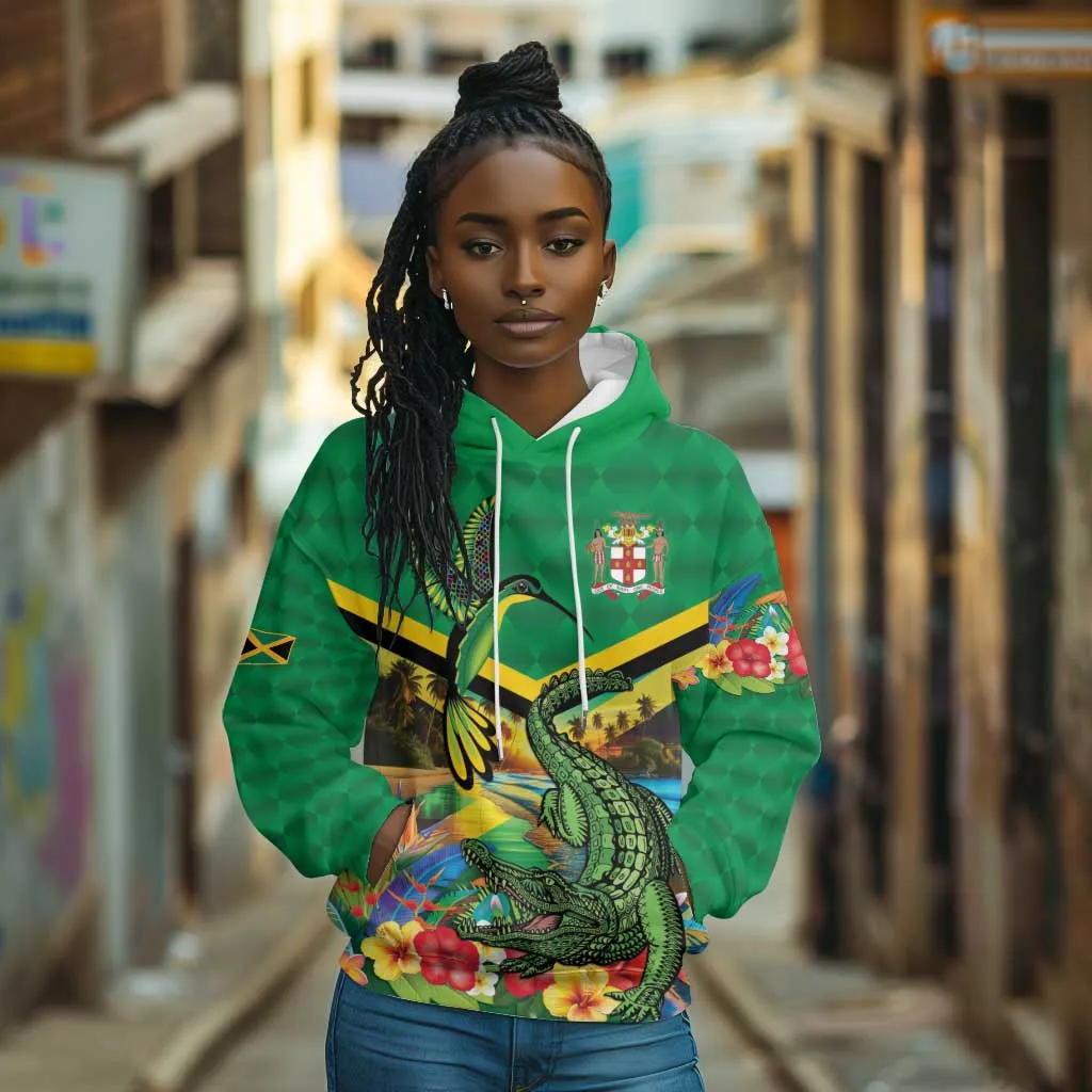 African Jamaica Personalized Hoodie Hummingbird and Crocodiles Tropical LT9