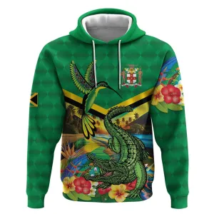African Jamaica Personalized Hoodie Hummingbird and Crocodiles Tropical LT9