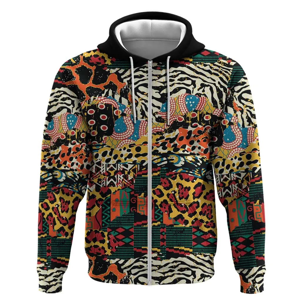 African Mixed Wild Animal Skins Zip Hoodie LT9