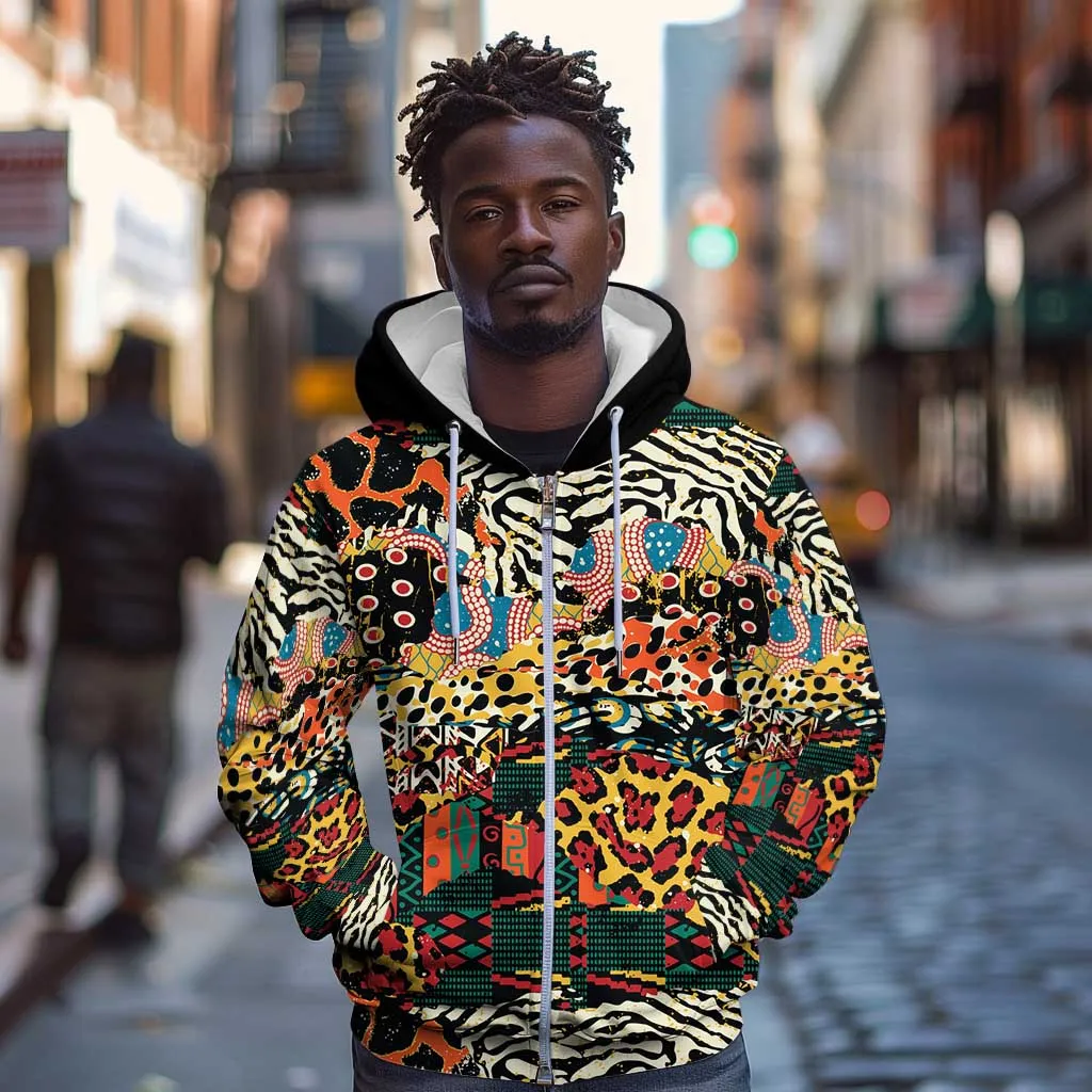 African Mixed Wild Animal Skins Zip Hoodie LT9
