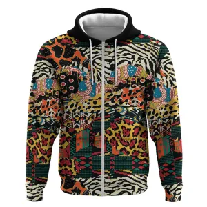 African Mixed Wild Animal Skins Zip Hoodie LT9