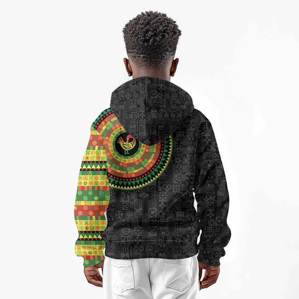 African Sankofa Bird Kid Hoodie Adinkra Symbols - Chest Arm Tattoo LT15