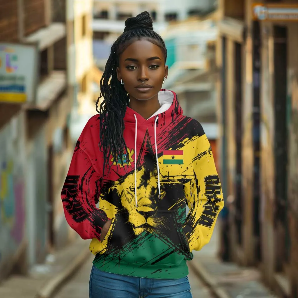 Afro Ghana Lion Hoodie Star Grunge Style TS04