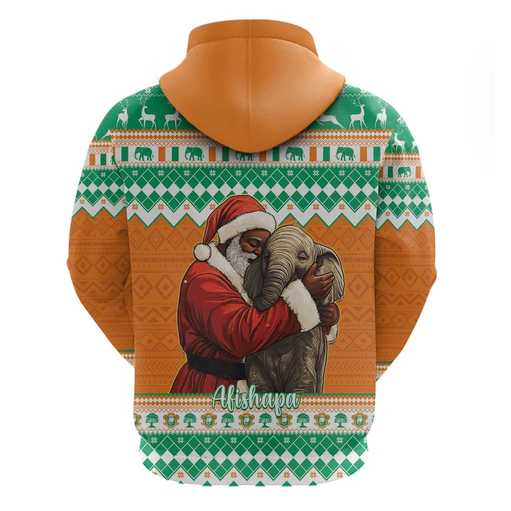 Afro Ivory Coast Christmas Zip Hoodie Black Santa Afishapa - African Pattern LT15