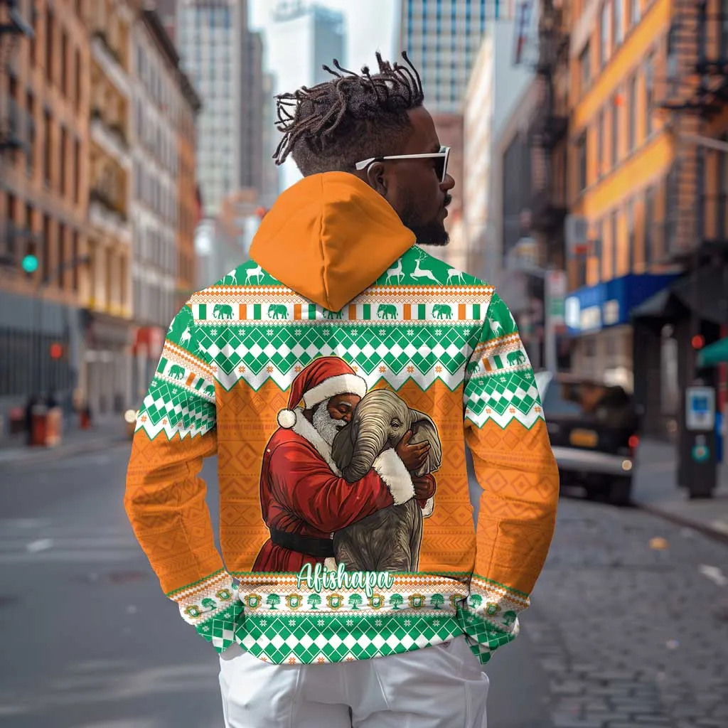 Afro Ivory Coast Christmas Zip Hoodie Black Santa Afishapa - African Pattern LT15
