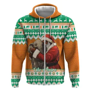 Afro Ivory Coast Christmas Zip Hoodie Black Santa Afishapa - African Pattern LT15