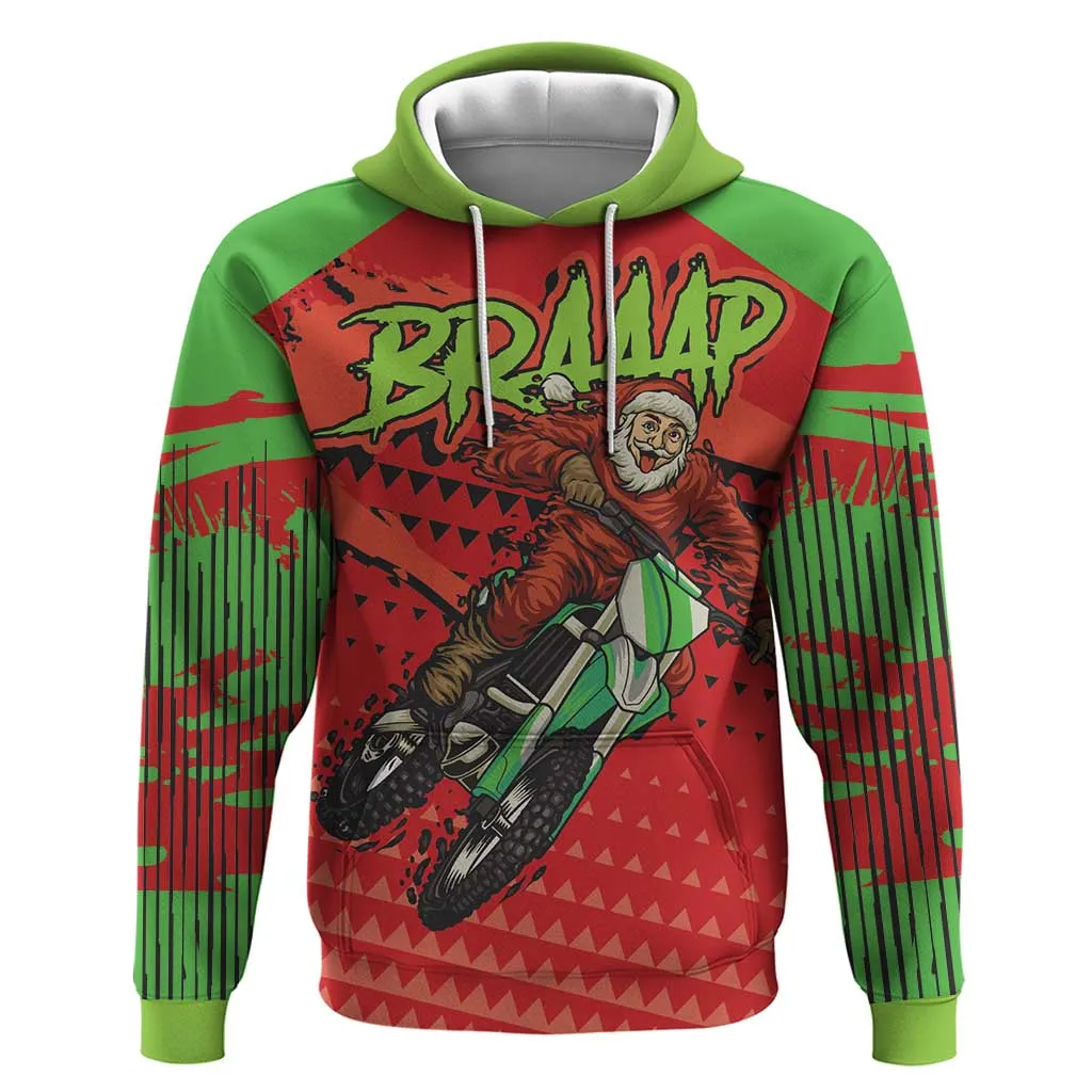 Afro Santa Braaap Zip Hoodie Motorcross Christmas DT03