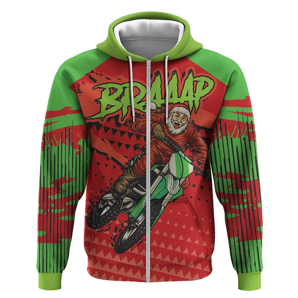 Afro Santa Braaap Zip Hoodie Motorcross Christmas DT03