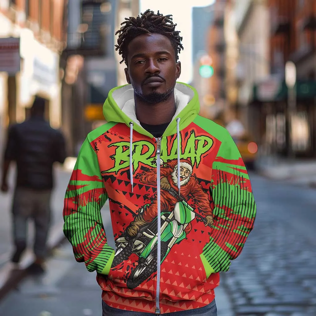 Afro Santa Braaap Zip Hoodie Motorcross Christmas DT03