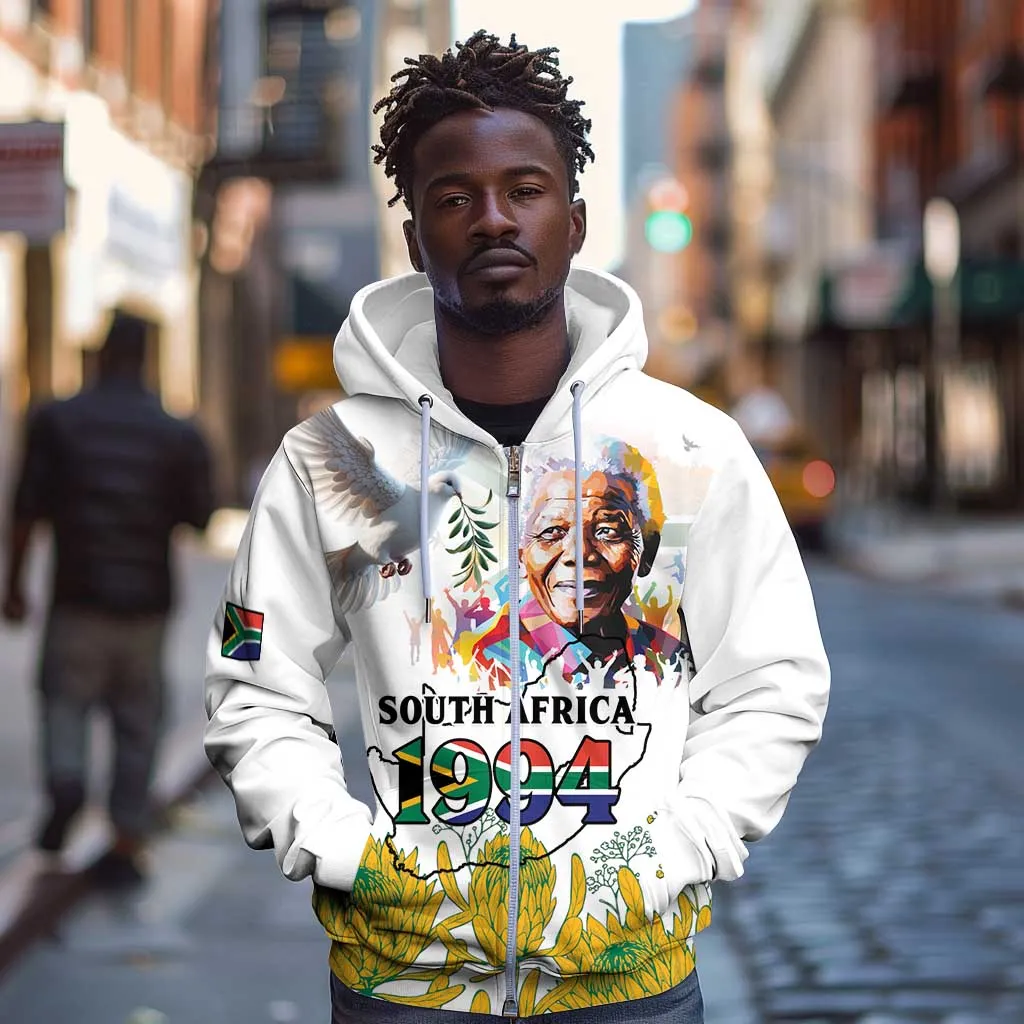 Afro South Africa Freedom Day Zip Hoodie Nelson Mandela LT15