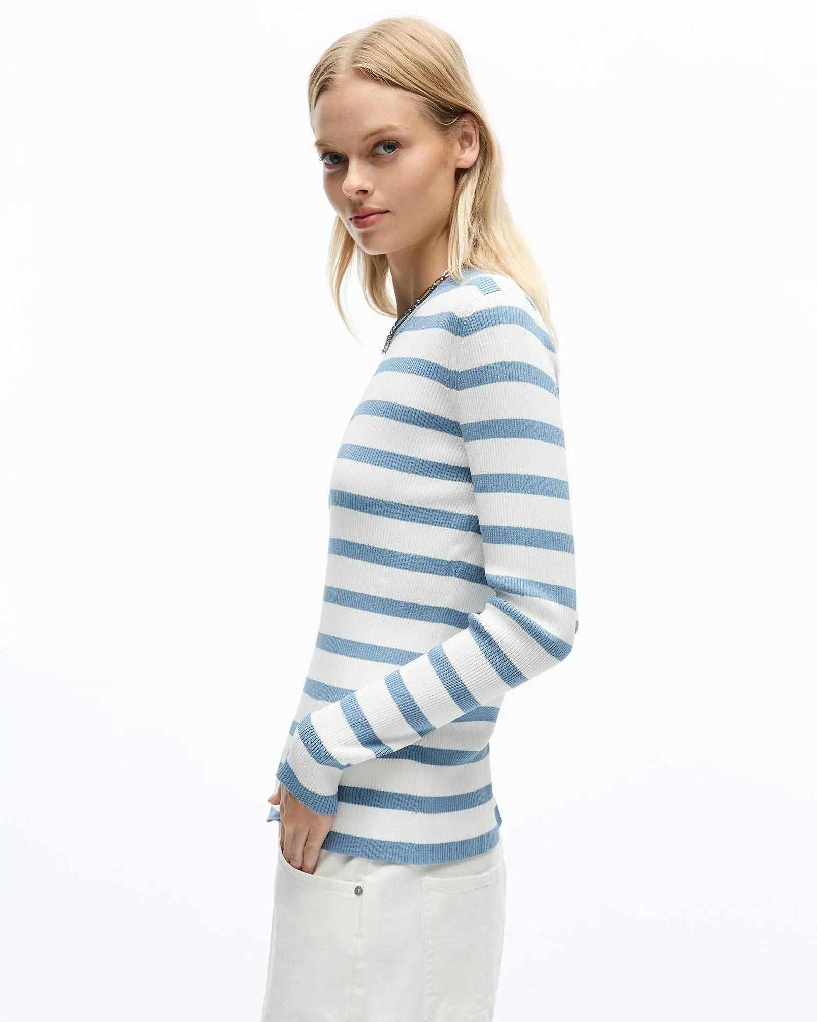 Agnes Long Sleeve Knit Top Blue Fog Stripe