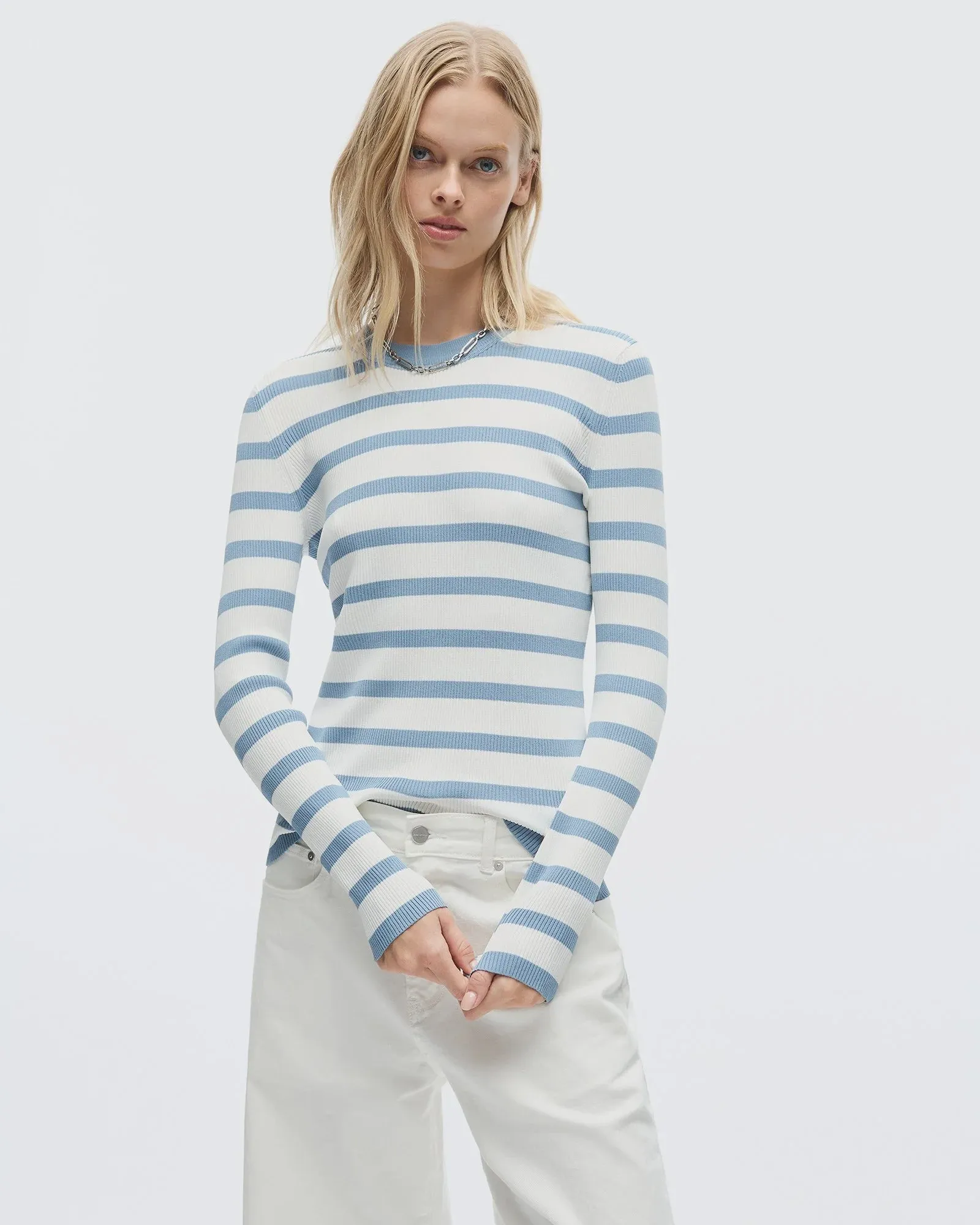 Agnes Long Sleeve Knit Top Blue Fog Stripe