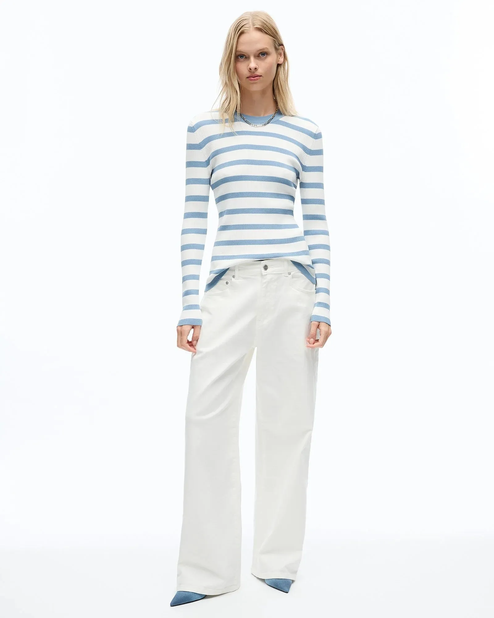 Agnes Long Sleeve Knit Top Blue Fog Stripe