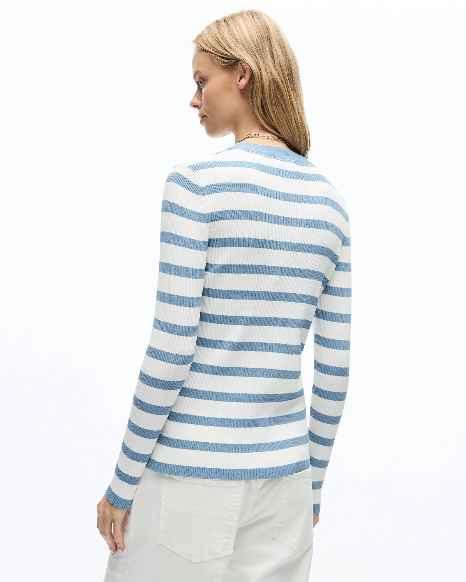 Agnes Long Sleeve Knit Top Blue Fog Stripe