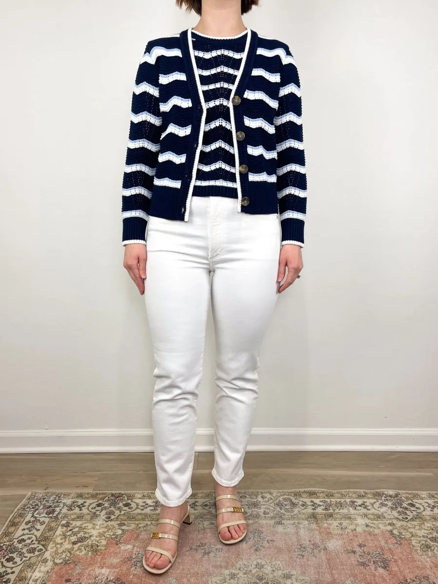 Ansonia Cardigan in Navy/Off-White/Bluebell