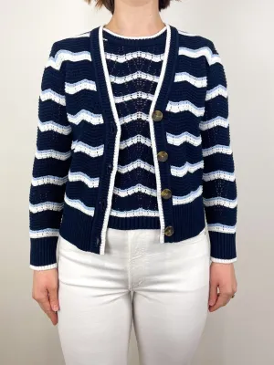 Ansonia Cardigan in Navy/Off-White/Bluebell