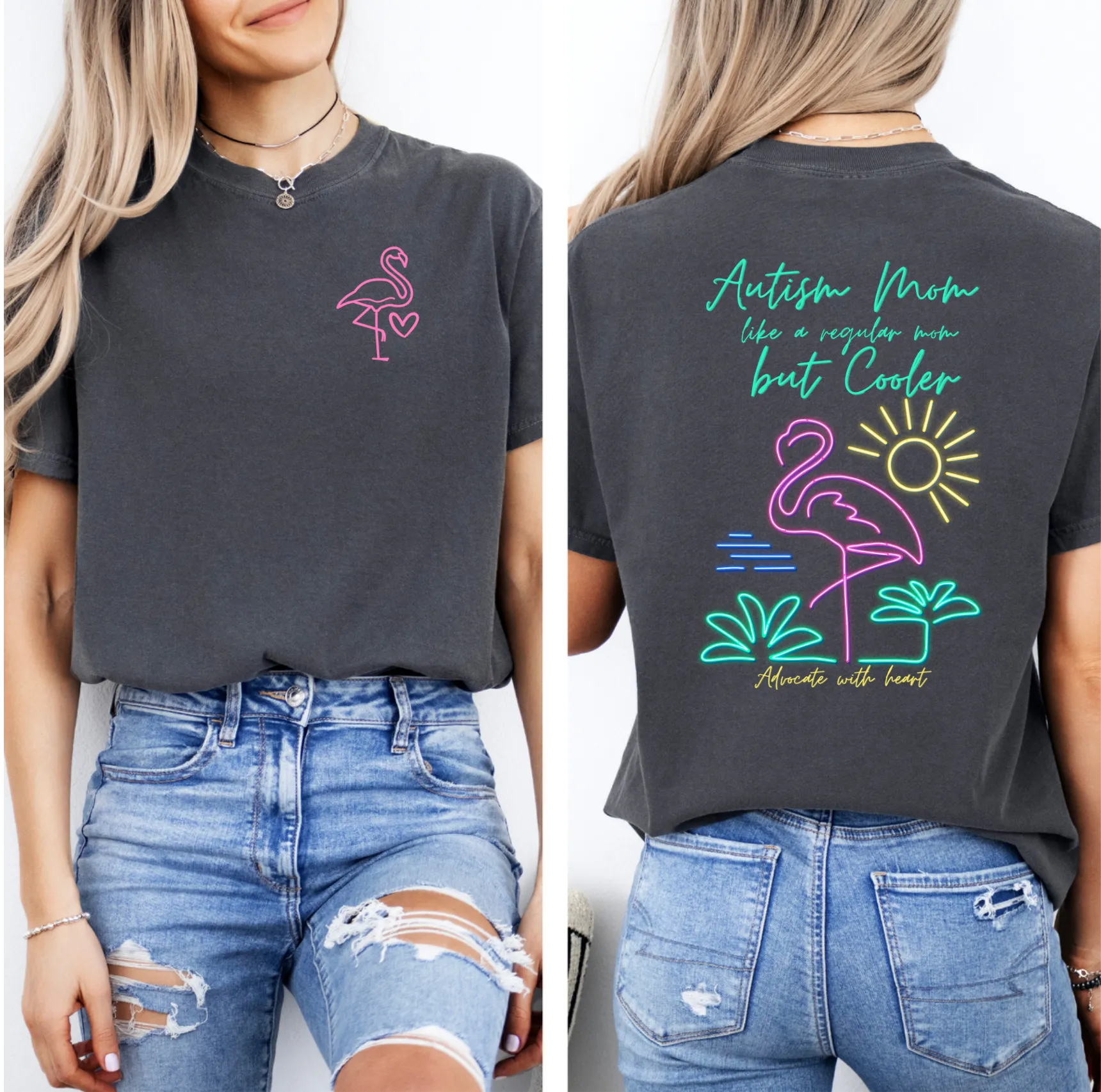 Autism Mom like a regular Mom but Cooler Flamingo Tee