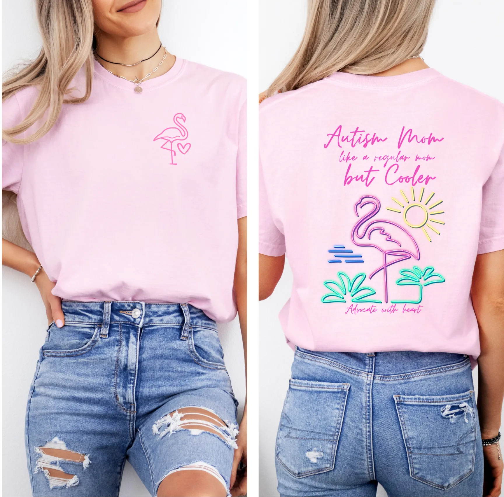 Autism Mom like a regular Mom but Cooler Flamingo Tee
