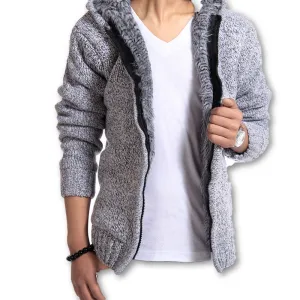 Autunm Winter Fur Lining Thicken Hoodies Men Casual Zipper Solid Warm Moleton Masculino MZM179