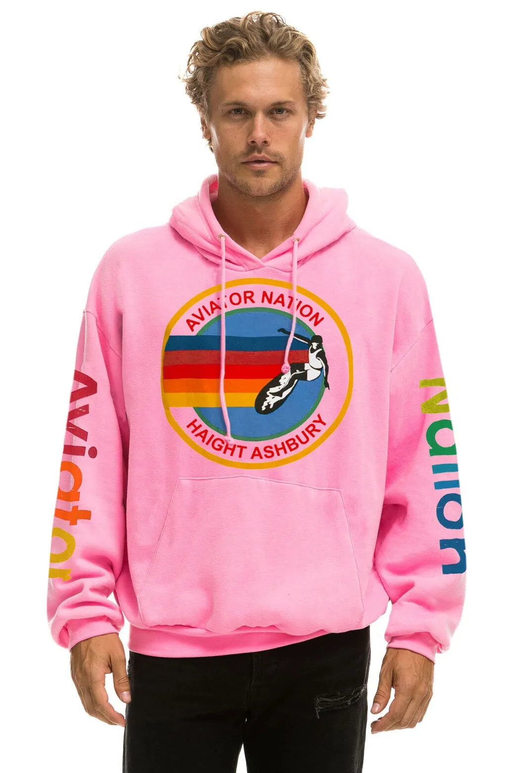 AVIATOR NATION HAIGHT ASHBURY RELAXED PULLOVER HOODIE - NEON PINK
