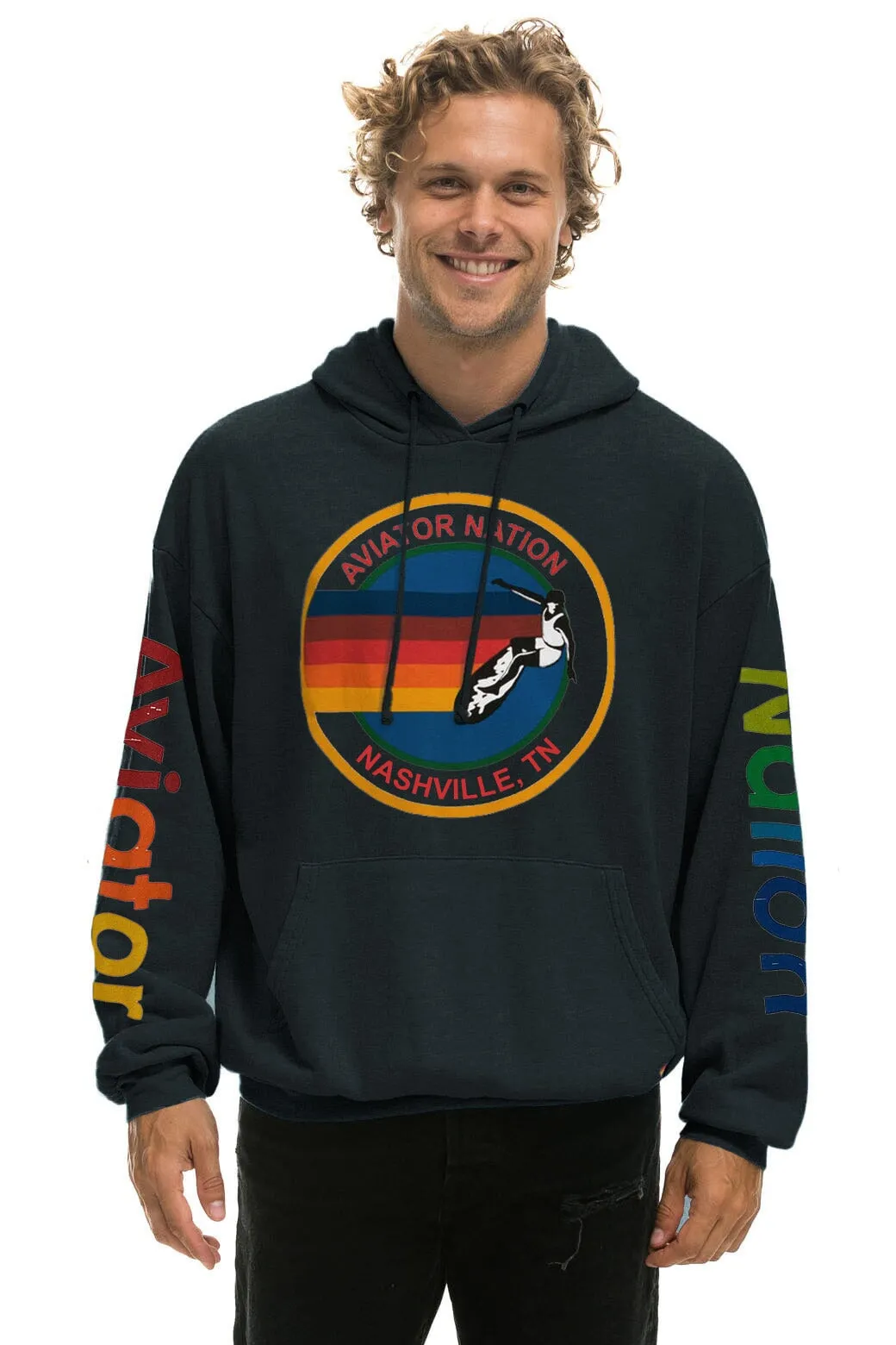AVIATOR NATION NASHVILLE RELAXED PULLOVER HOODIE - CHARCOAL